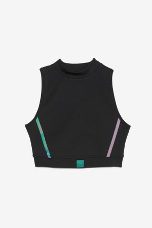 FILA Zola Crop Top Shirts Black,Womens Clothing | CA.RHZAQK039